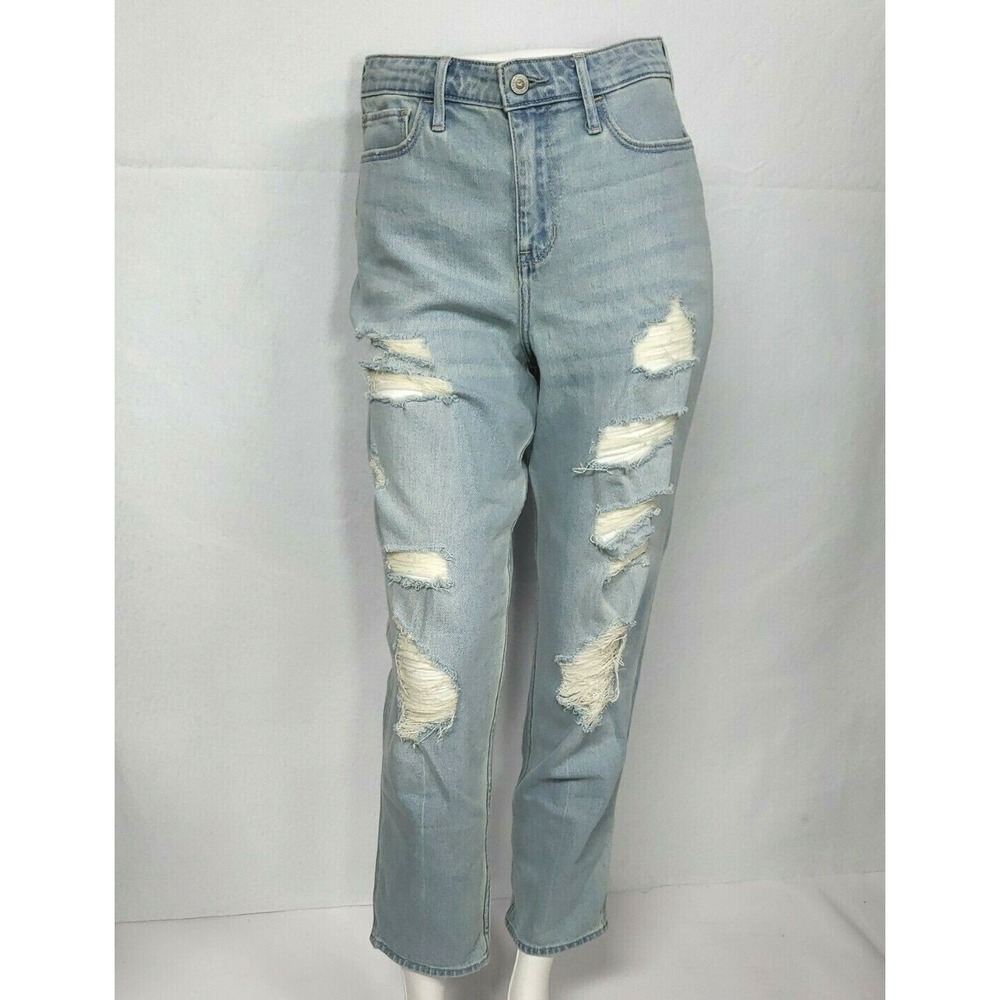 Hollister Women 5R Ultra High Rise Mom Jeans Light Blue Distressed Stretch